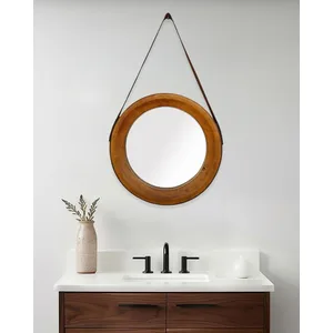 Uniqka-design Brio - miroir rond pour salle de bain en bois et lanière en cuirVendu parnature-et-decouvertes