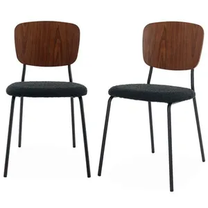 SWEEEK Lot de 2 chaises assise bouclette texturée noire. dossier bois de peuplier courbé. pieds en métal noir mat pas cher