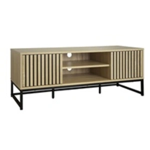 SWEEEK Meuble TV décor bois rainuré et métal 2 portes 120cm Lisbonne pas cher