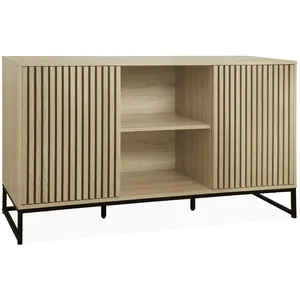 SWEEEK Buffet effet bois rainuré et métal 2 portes 140cm Lisbonne pas cher