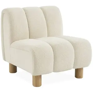 Comparateur de prix : sweeek Fauteuil relax pieds arrondis en bois et tissu bouclette blanc
