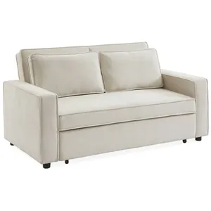 SWEEEK Canapé convertible 3 places blanc crème velours côtelé. banquette. lit