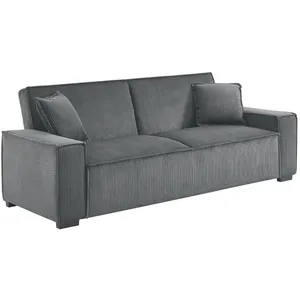 SWEEEK Canapé convertible 3 places gris foncé velours côtelé L 231 x P 96.5 x H 80cm