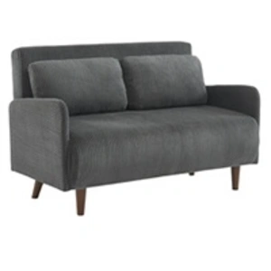SWEEEK Canapé convertible en velours côtelé - Panam - 2 places scandinave. pieds bois foncé. gris foncé. banquette. dossier inclinable pas cher