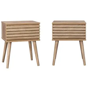 SWEEEK Lot de deux tables de chevet style scandinave décor bois avec tiroir rainuré et pieds compas pas cher