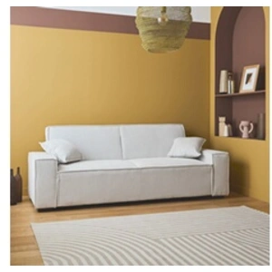 SWEEEK Canapé convertible 3 places blanc crème velours côtelé L 231 x P 96.5 x H 80cm pas cher