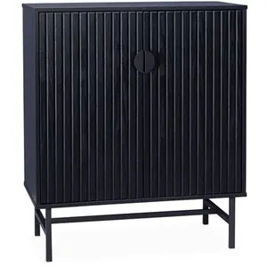 SWEEEK Buffet effet bois à rainures noires deux portes et une étagère BAZALT L 80 x P 39 x H 92.5cm pas cher