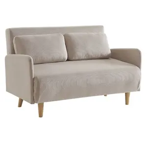 SWEEEK Canapé convertible 2 places velours côtelé beige pas cher