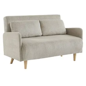 SWEEEK Canapé convertible en velours côtelé - Panam - 2 places scandinave. pieds bois. beige/greige. banquette. dossier inclinable pas cher