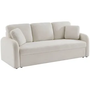 SWEEEK Canapé 3 places cosy rond, tissu bouclettes blanches pas cher