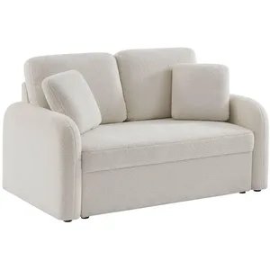SWEEEK Canapé 2 places cosy rond, tissu bouclettes blanches pas cher