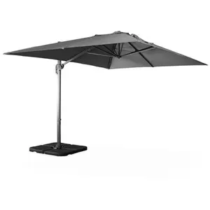 SWEEEK Parasol déporté rectangulaire gris 3x4m + dalles à lester 50x50cm pas cher