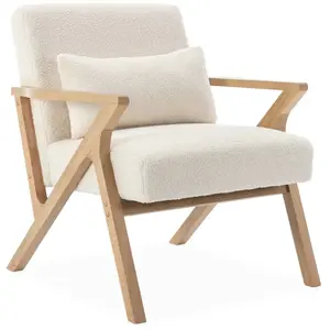 Comparateur de prix : SWEEEK Fauteuil scandinave bois d'hévéa et bouclette blanche ANTOINE