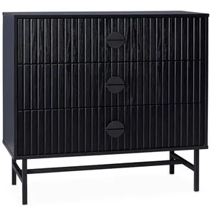 sweeek - Commode 3 tiroirs Effet Bois rainuré Noir BAZALTVendu parcdiscount