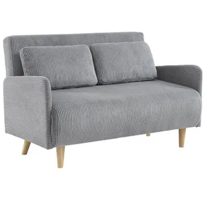 SWEEEK Canapé convertible en velours côtelé - Panam - 2 places scandinave. pieds bois. gris clair. banquette. dossier inclinable pas cher