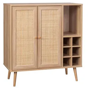 SWEEEK Buffet range bouteilles portes en cannage et décor bois avec casiers pas cher