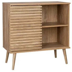 Buffet scandinave SWEEEK - 1 porte coulissante rainurée - 2 étagères - Naturel/Marron pas cher