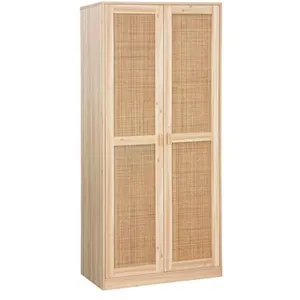 SWEEEK Armoire dressing cannage et effet bois. 2 portes avec penderie et rangements pas cher