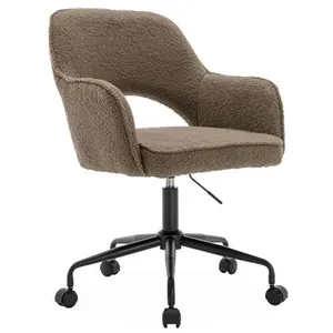 SWEEEK Chaise de bureau à roulettes bouclettes taupe Jim L 60 x P 62 x H 89 / 99cm pas cher