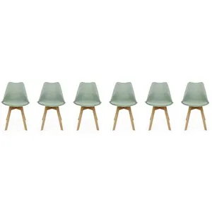 SWEEEK Lot de 6 chaises scandinaves. pieds bois de hêtre. chaises 1 place. vert céladon pas cher