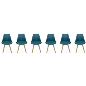 SWEEEK Lot de 6 chaises scandinaves pieds bois de hêtre chaises 1 place bleu canard pas cher