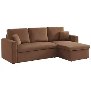 SWEEEK Canapé d'angle convertible en velours côtelé rouille - IDA - 3 places. fauteuil d'angle réversible coffre rangement lit modulable pas cher