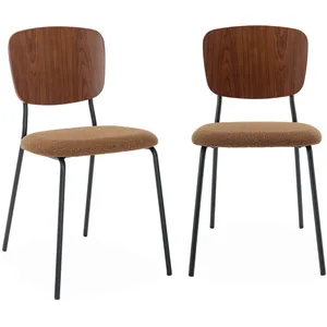 Comparateur de prix : SWEEEK Lot de 2 chaises assise bouclette texturée moutarde. dossier bois de peuplier courbé. pieds en métal noir mat