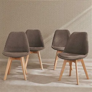 SWEEEK Lot de 4 chaises scandinaves NILS revêtement bouclette taupe. pieds bois de hêtre. chaise 1 place