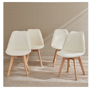 SWEEEK Lot de 4 chaises scandinaves NILS revêtement bouclette blanche. pieds bois de hêtre. chaise 1 place