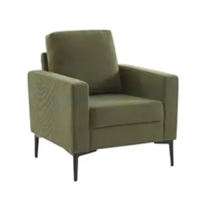 SWEEEK Fauteuil en velours côtelé kaki - Bjorn - Canapé 1 place fixe droit pieds métal