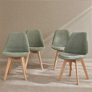 SWEEEK Lot de 4 chaises scandinaves NILS revêtement bouclette vert céladon. pieds bois de hêtre. chaise 1 place