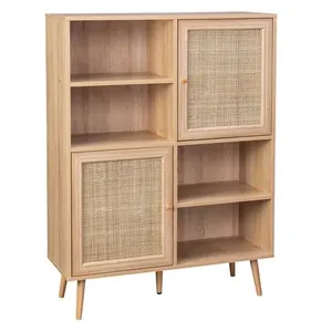 SWEEEK Buffet de rangement cannage et effet bois 2 portes pas cher