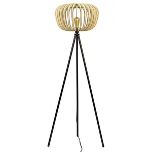 Atelier Loupiote AGATHE-Lampadaire trépied noir bois FSC H147cm Bois pas cher