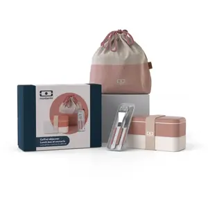 Coffret cadeau Lunch box avec Bento Box MB Original et accessoires Rose Moka - MONBENTO pas cher