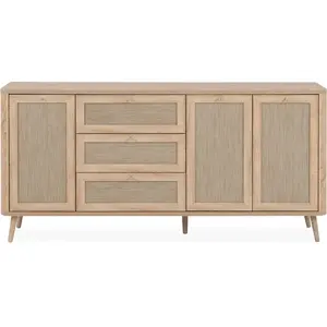 HOMIFAB Buffet cannage et effet bois naturel 175 cm - Padang pas cher