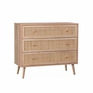 Comparateur de prix : SWEEEK Commode en décor bois et cannage 90x39x79cm - Bohème - 3 tiroirs