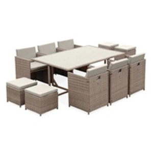 Comparateur de prix : SWEEEK Salon de jardin 6-10 places - Vasto - table encastrable Beige / Beige