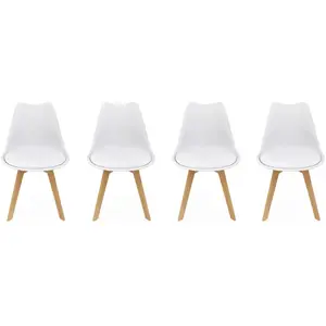 SWEEEK Lot de 4 chaises scandinaves pieds bois de hêtre chaises 1 place blancs pas cher