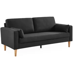 SWEEEK Canapé 3 places fixe droit en tissu gris chiné foncé, pieds bois scandinave - Bjorn pas cher