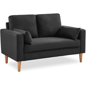 SWEEEK Canapé 2 places droit fixe scandinave en tissu gris chiné foncé pieds en bois - Bjorn pas cher