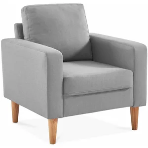 SWEEEK Fauteuil en tissu gris clair - Bjorn - Canapé 1 place fixe droit pieds bois, fauteuil scandinave
