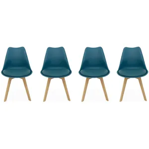 Comparateur de prix : SWEEEK Lot de 4 chaises scandinaves pieds bois de hêtre chaises 1 place bleu canard