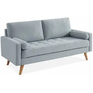 SWEEEK Canapé en tissu gris clair 3 places scandinave fixe droit pieds bois pas cher