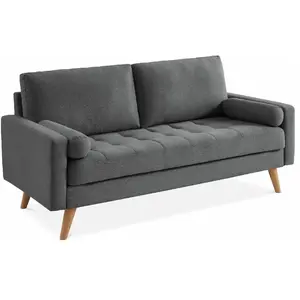 SWEEEK Canapé en tissu gris foncé 3 places scandinave fixe droit pieds bois pas cher