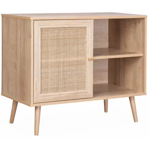 SWEEEK Meuble de rangement en cannage 2 niveaux 1 porte pieds scandinaves pas cher