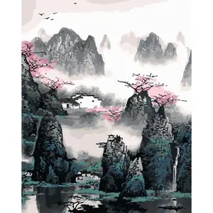 Figured'Art Peinture par Numéro Adulte Paysage de Chine - Kit de Loisir Créatif DIY Numéro d'Art - 40x50cm sans châssis pas cher