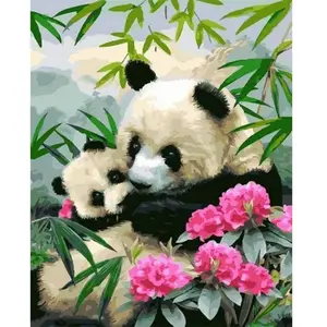 Figured'Art Peinture par Numéro Adulte Pandas Géants - Activité Manuelle Kit de Loisir Créatif DIY Numéro d'Art Complet - 40x50cm sans châssis en bois pas cher