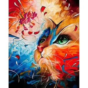 Figured'Art Peinture par Numéro Adulte Chat coloré - Kit de Loisir Créatif DIY Numéro d'Art - 40x50cm sans châssis pas cher