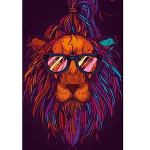 Figured'Art Peinture au numéro : Lion à lunettes  - sans châssis en bois pas cher