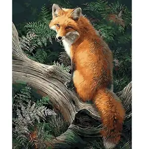 Figured'Art Peinture par Numéro Adulte Renard dans les Fougères - Activité Manuelle Kit de Loisir Créatif DIY Numéro d'Art Complet - 40x50cm sans châssis en bois pas cher